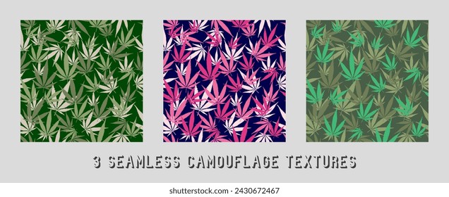 Trendy pink camouflage military pattern cannabis leaf. Vector camouflage pattern for clothing design.