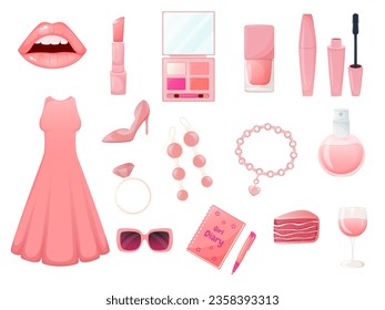 Trendy pink color bridal shower, wedding elements