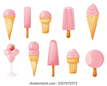 Colección de helados de color rosa