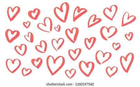 Trendy pink color vector paint strokes heart shapes set