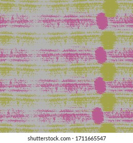 Trendy. Pink and green paintbrush lines horizontal seamless texture for background. Hand drown paint strokes decorative artwork. For print.