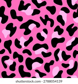 Trendy pink leopard seamless pattern. Cute y2k aesthetic animal print background. Vector repeat ornament with abstract cheetah spots for fashion, wrapping paper, textile. Fancy glamorous illustration.
