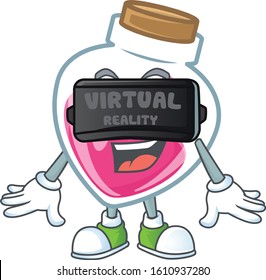 Trendy pink potion character wearing Virtual reality headset