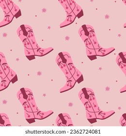 Trendy pink seamless pattern with cowboy boots. Vector graphics.