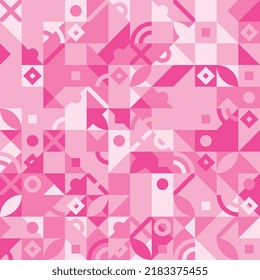 Trendy pinkish design seamless pattern. Geometric shapes in Bauhaus ornament. Vector illustration of geometrical pattern. EPS 10