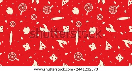 Trendy pizza elements repetitive pattern with grunge style. Vector illustration suitable for prints.