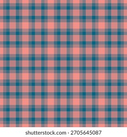 Trendy plaid pattern with coral and teal hues. A modern take on classic textile design, ideal for backgrounds, apparel, and graphic projects.
