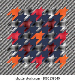 Trendy plaid pattern with hounds tooth print. Large scale.