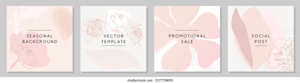 Trendy plants posters. Abstract floral sale banners, spring and summer discounts cards, tropical flowers brochure, modern design. Vector set