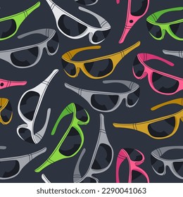 Trendy plastic frames sport sunglasses seamless pattern. Retro 90s style shades. Fashionable eyewear retro accessories flat vector background illustration