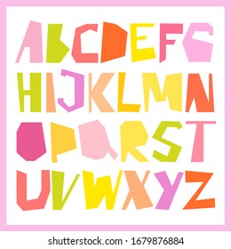 Trendy and playful vector alphabet. Bright funny isolated letters. Modern sharp text design. Crazy ABC for banner, web, card and leaflet design.