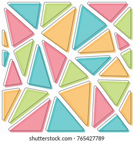 Trendy Polygonal Background Made with Rounded Corners Triangles and Repeating Stripes Flat Graphic Design - Black and Colored Elements on Light Grey Dots Wallpaper - Vector Infographic Style