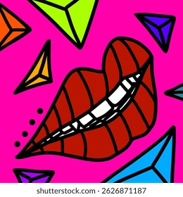 Trendy Pop Art Lips with Geometric Shapes