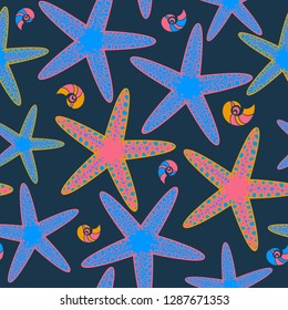trendy pop art seamless vector pattern with starfishes