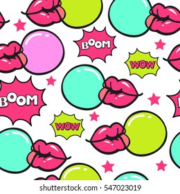 Trendy Pop Art Seamless Vector Pattern With Bubblegum