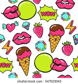 trendy pop art seamless vector pattern with lips