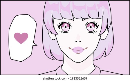 Trendy pop art style poster with anime girl personage. Page of the manga comics book with cute cartoon character.