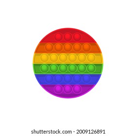 jugueteo de moda. Forma de círculo. Juguete de mano con burbujas de empuje para los niños. Sensorial en colores arcoiris. Relax popit vector ilustración
