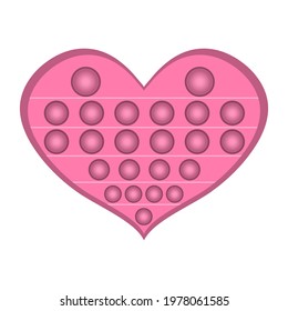 Trendy pop it fidget in shape pink heart. Vector illustration on white background.