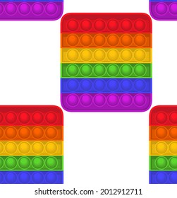 jugueteo de moda. Forma cuadrada. Juguete de mano con burbujas de empuje para los niños. Sensorial en colores arcoiris. Relax popit vector ilustración