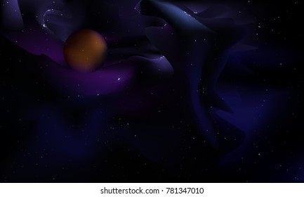 Trendy popular space background. Color transition nebula. Planet . Shade of Venus sphere. Planetary and lot of stars sky.