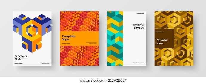 Trendy postcard A4 vector design illustration collection. Creative geometric tiles handbill layout bundle.