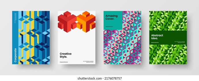 Trendy postcard A4 vector design concept composition. Creative geometric tiles company cover layout collection.
