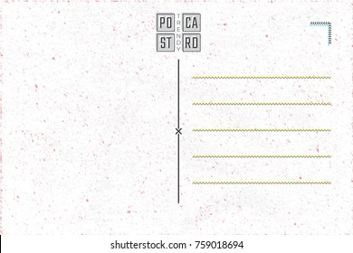 Trendy Postcard Colored Logo Lettering Authentic Composition on Inner Side of Blank Post Card Template - Multicolor Elements on White Rough Paper Background - Contemporary Vector Graphic Design