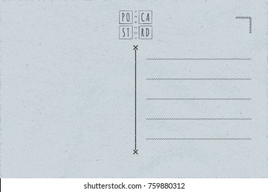 Trendy Postcard Inner Side Blank Template with Doodle Style Logo Lettering in Grunge Frame - Black Elements on Blue Grey Old Rough Paper Background - Vector Contemporary Graphic Design