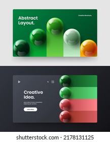 Trendy postcard vector design illustration collection. Clean realistic balls booklet template set.