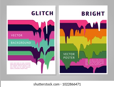 Trendy poster design with liquid paint stripes. Bright oil strokes and dabs. Glitch cover mockup