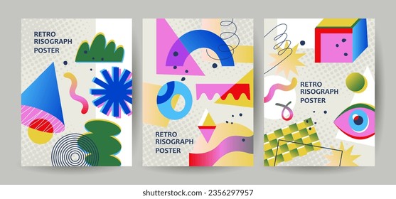 Trendy poster design with retro risograph abstract shapes. Template layout for corporate identity, branding, social media and advertising