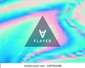 Trendy poster glitch holographic vector layout design. Business card blurred holo backdrop. Colorful glitch hologram gradient background for poster.