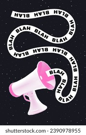 Trendy poster with halftone collage loudspeaker. Gossip concept. Contemporary grunge style. Retro vector illustration.	