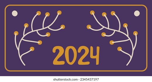 Trendy poster with modern colorful 2024 typography on the New Year holiday, banner cover background design. Hand drawn vector illustration for print, social media designs