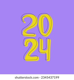 Trendy poster with modern colorful 2024 typography on the New Year holiday, banner cover background design. Hand drawn vector illustration for print, social media designs