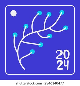 Trendy poster with modern colorful 2024 typography on the New Year holiday, banner cover background design. Hand drawn vector illustration for print, social media designs