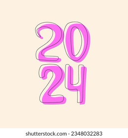 Trendy poster with modern colorful 2024 typography on the New Year holiday, banner cover background design. Hand drawn vector illustration for print, social media designs