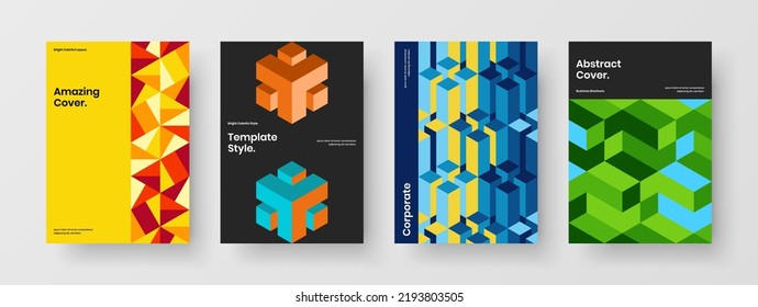 Conjunto de plantillas de diseño de vectores de afiches de moda. Baldosas geométricas multicolores de la empresa composición de la distribución de folletos.