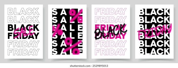 Trendy posters for Black Friday Sale. Vector posters with typography symbols for Black Friday with discount offer. Design template for Black Friday sale, promotion, advertising and social media ad.