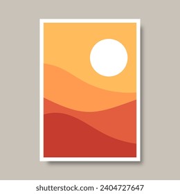 Trendy posters with mountain landscape concept and pastel colors. Plant leaves, Great design for social media, prints, wall decoration. Vector illustration