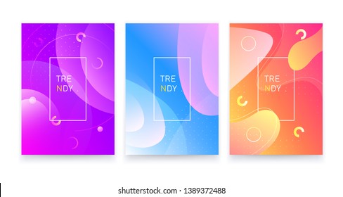 Trendy posters set design, fluid geometric abstract shapes