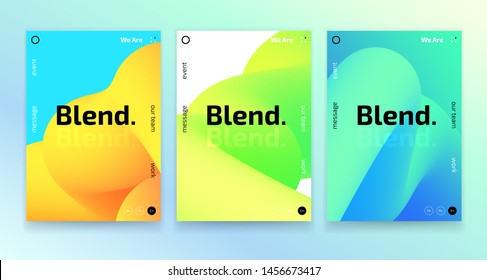 Trendy posters set, event placard, music festival invitation card 3d gradient modern design, colorful fluid shapes isolated on background