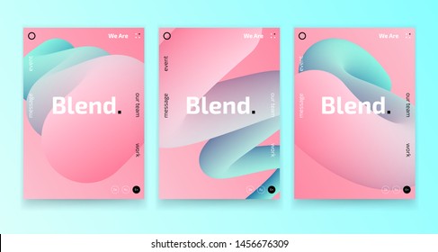 Trendy posters set, event placard, music festival invitation card 3d gradient modern design, colorful fluid shapes isolated on background