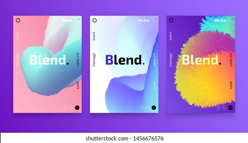 Trendy posters set, event placard, music festival invitation card 3d gradient modern design, colorful fluid shapes isolated on background