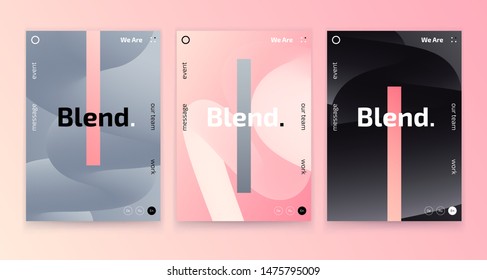Trendy posters set, event placard, music festival invitation card 3d gradient modern design, colorful fluid shapes isolated on background