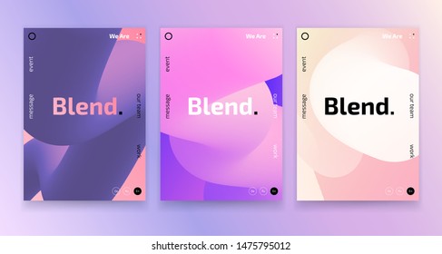 Trendy posters set, event placard, music festival invitation card 3d gradient modern design, colorful fluid shapes isolated on background