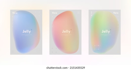 Trendy posters set with magic holographic shapes. Modern soft touch look objects isolated on light grey background