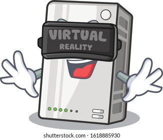Trendy power bank character wearing Virtual reality headset