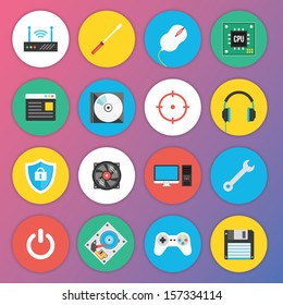 Trendy Premium Flat Icons for Web and Mobile Applications Set 7. Special Hardware Set.